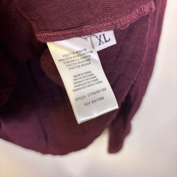 Cloth & Stone Maroon with Black Patterned Collared Button Down Shirt XL - Picture 6 of 6